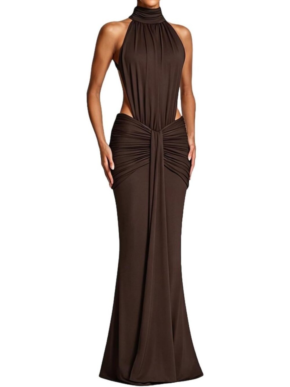 Chic Women's Halter Cut Out Backless Bodycon Maxi Dress - Sexy Evening Wear
